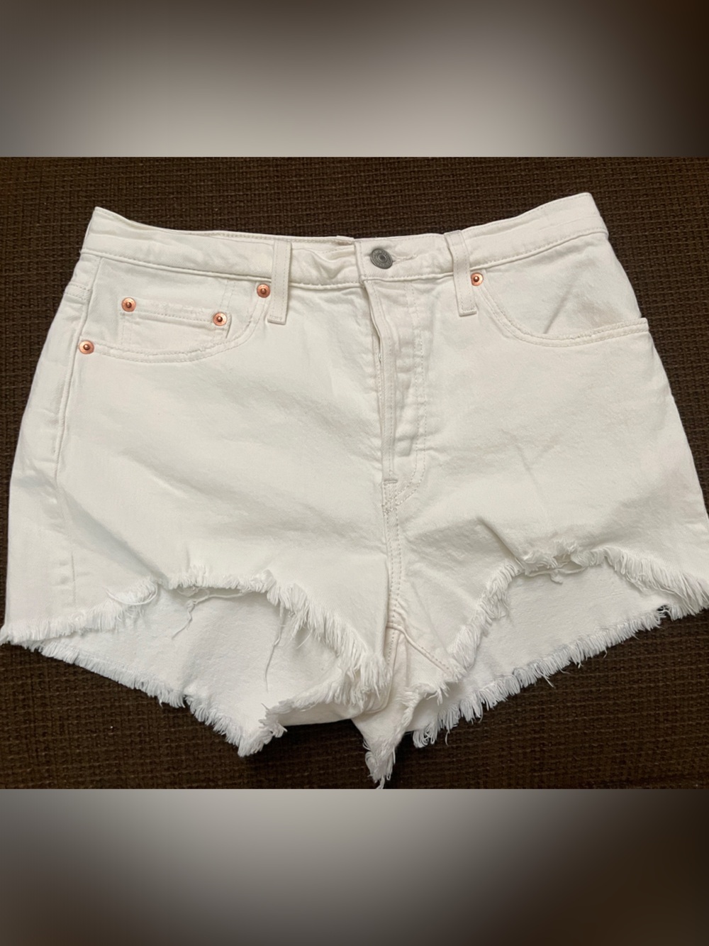 Levi's White Frayed Hem Denim Shorts